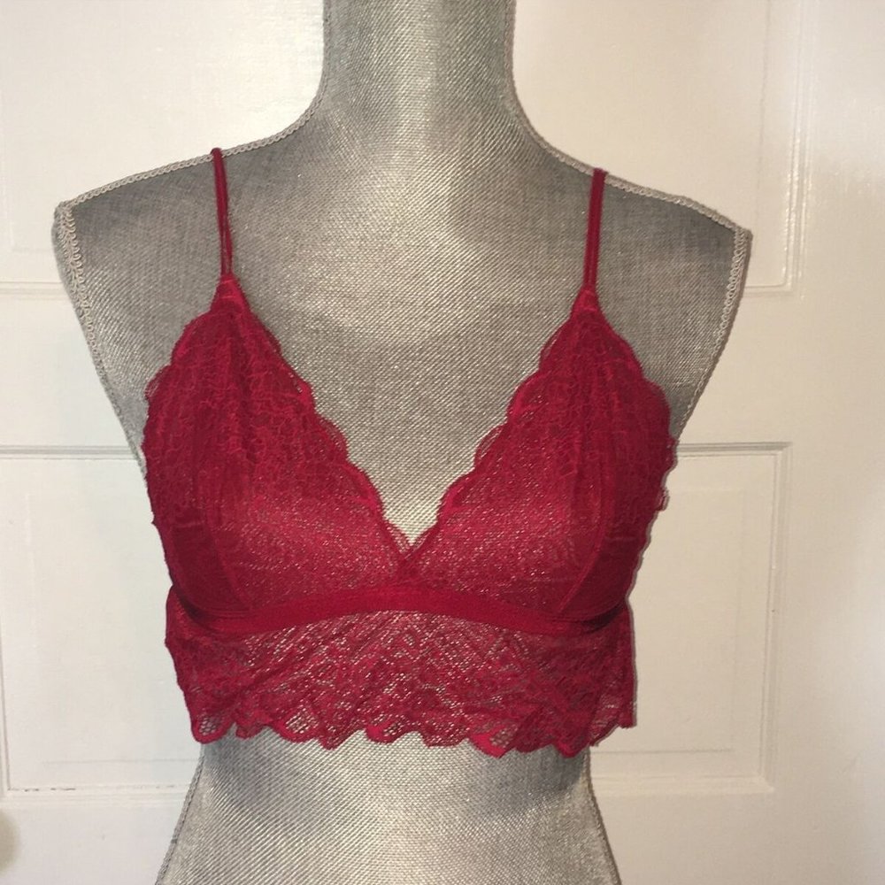Madewell Women's Liana Red Burgundy Lace SEXY Triangle Bralette L NWOT